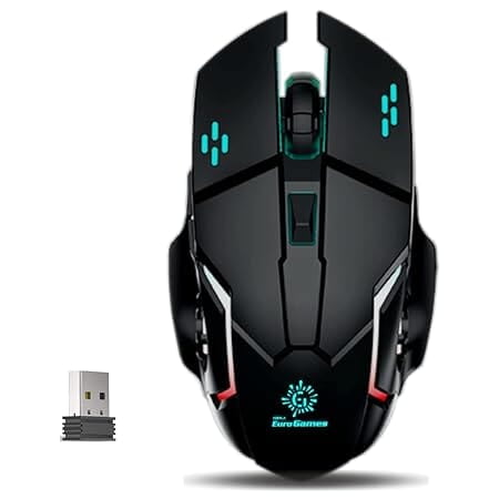 OpenBox RPM Euro Games Rechargeable - 500 mAh Battery | Upto 3200 DPI | 6 Buttons | Backlit RGB Wireless Optical Gaming Mouse