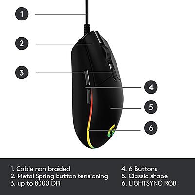 LOGITECH USB WIRED GAMING MOUSE WITH 8K DPI TRACKING AND CUSTOMIZABLE RGB LIGHTING G102-Black LOGITECH USB WIRED GAMING MOUSE WITH 8K DPI TRACKING AND CUSTOMIZABLE RGB LIGHTING G102-Black