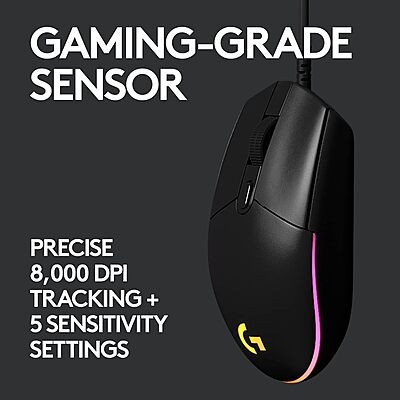 LOGITECH USB WIRED GAMING MOUSE WITH 8K DPI TRACKING AND CUSTOMIZABLE RGB LIGHTING G102-Black LOGITECH USB WIRED GAMING MOUSE WITH 8K DPI TRACKING AND CUSTOMIZABLE RGB LIGHTING G102-Black