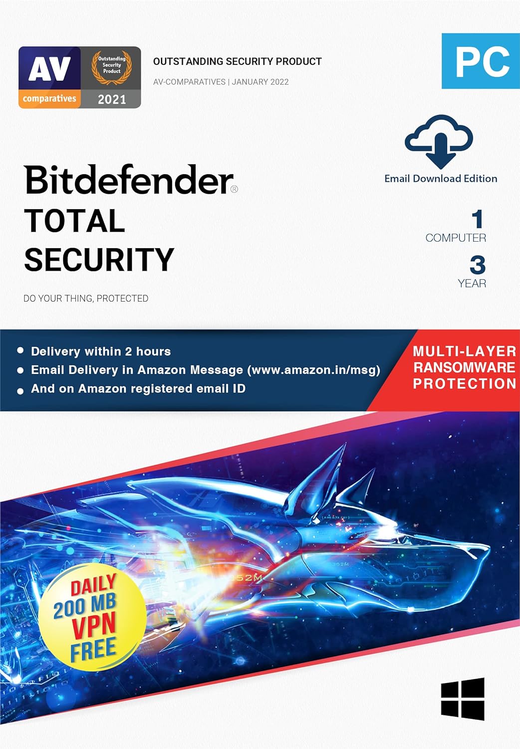 BitDefender Total Security (1pc) ESD (Qty-100+) (for OEM Bundling)