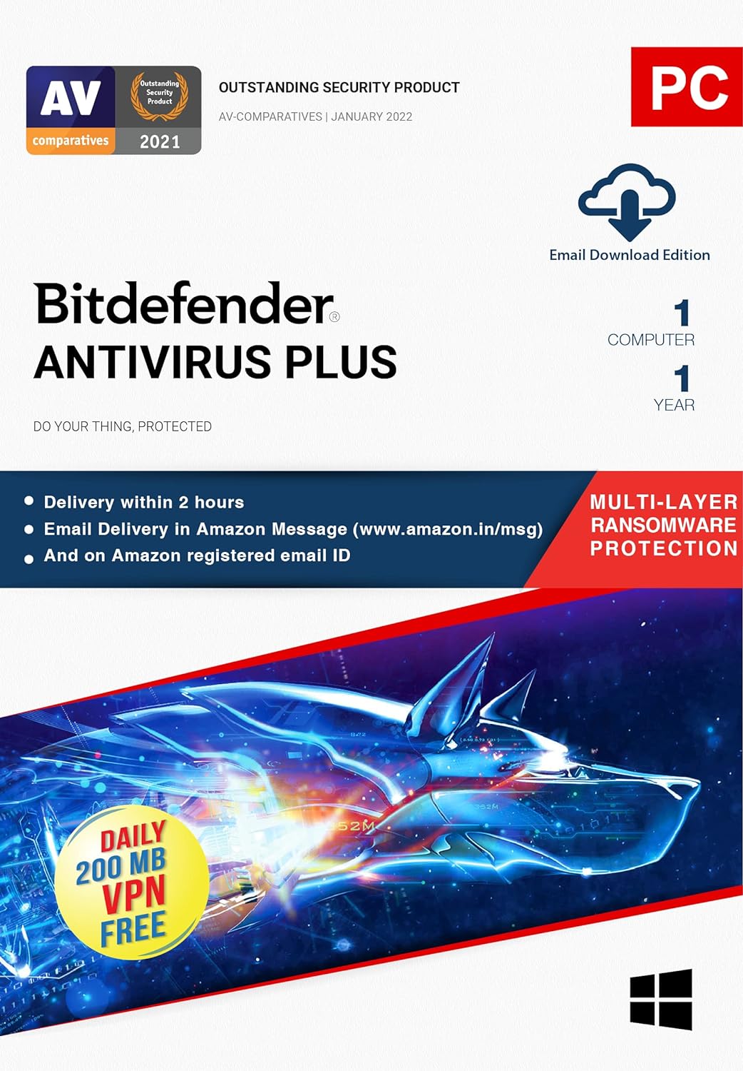 BitDefender Antivirus Plus (2022) Single key (1 year) ESD