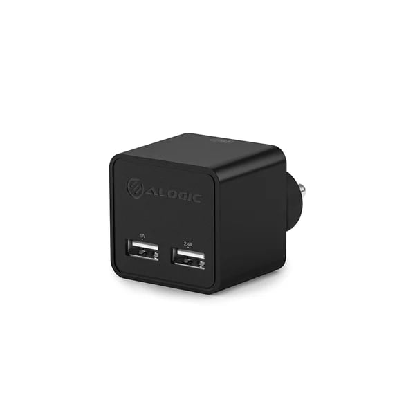 ALOGIC 2 Port USB Mini Wall Charger - 2.4A + 1A - 17W - BLACK - INDIAN PLUG | WC2A17MBK-IN